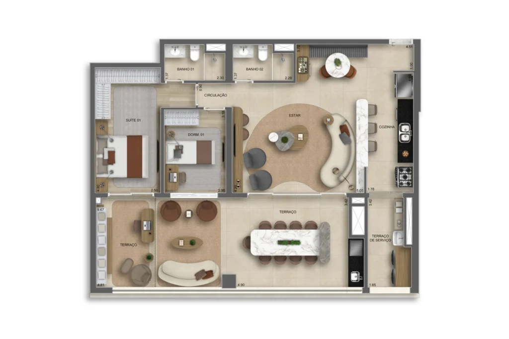Apartamento 117m² - 2 dorms (1 Suíte)