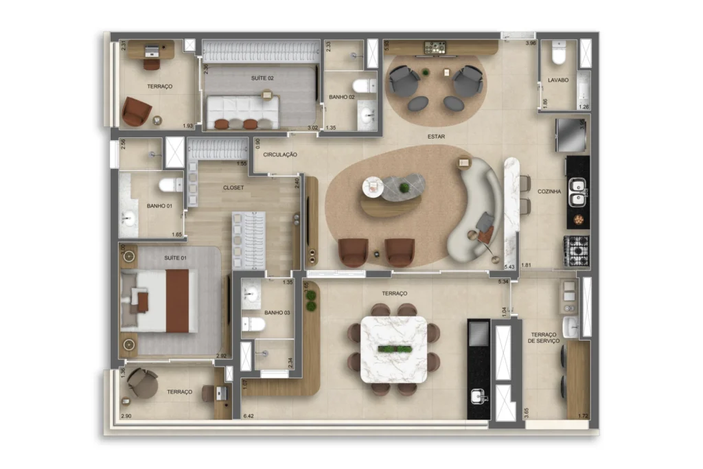 Apartamento 125m² - 2 dorms (1 Suíte)