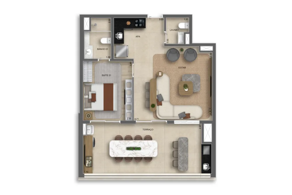 Apartamento 74m² - 1 Suíte